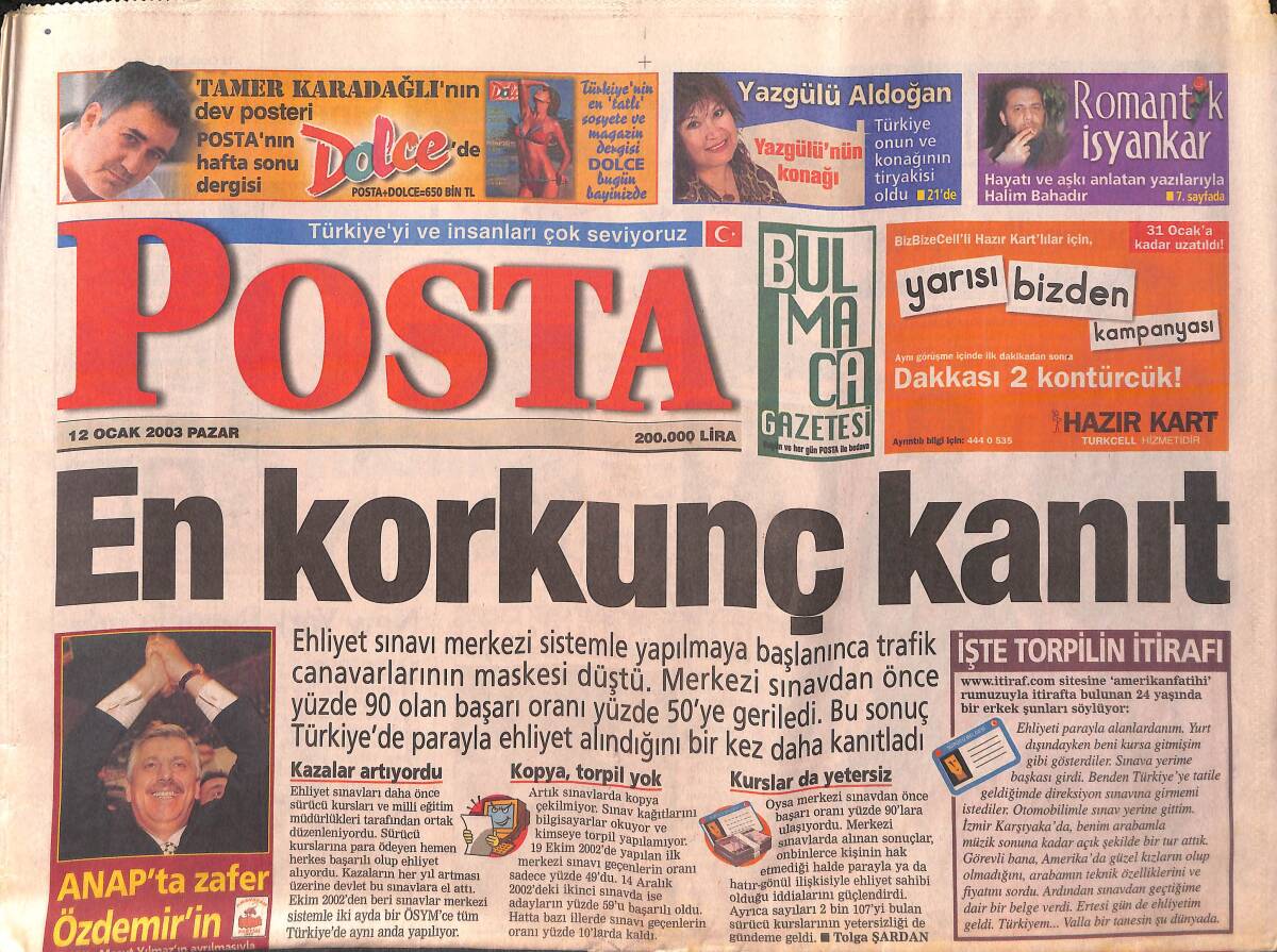 Posta Gazetesi 12 Ocak 2003 - Gülben Ergen Gizli Evlenecek - Tarkan Amerika'da Sera Kurmuş GZ157178 - 1