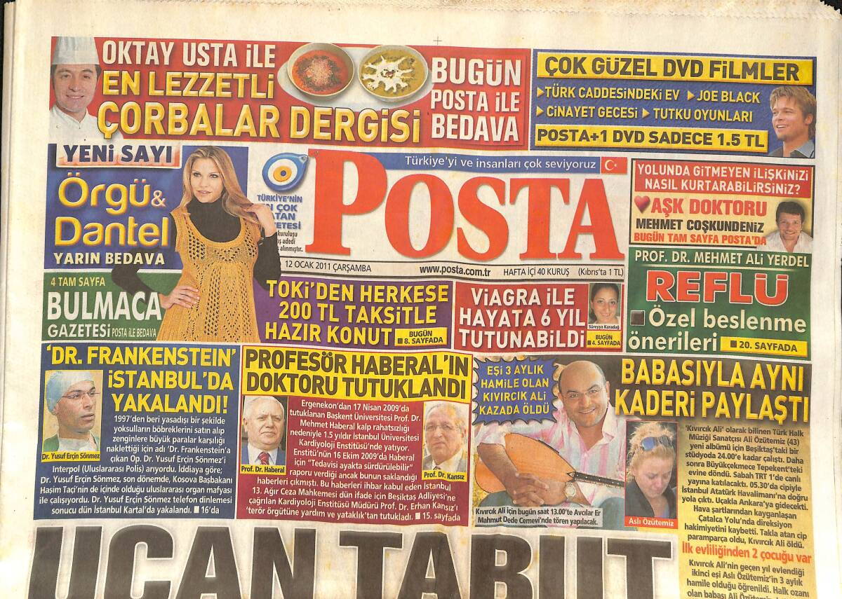 Posta Gazetesi 12 Ocak 2011 - Kıvırcık Ali Kazada Öldü - Alex'ten Ayrılık Mesajı - Shakira Sevgilisinden Bir Süre Ayrılıyor GZ136749 - 1