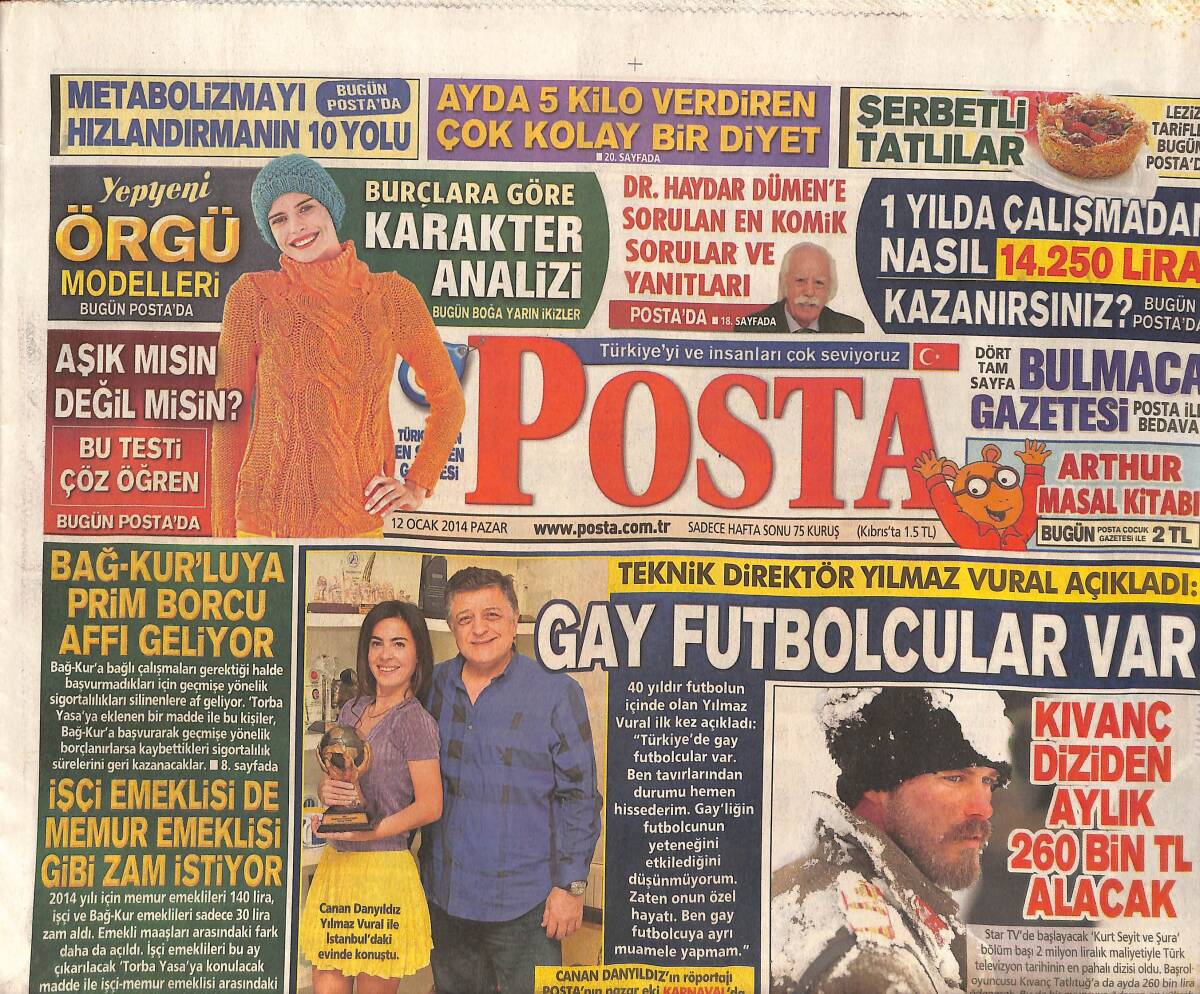 Posta Gazetesi 12 Ocak 2014 - Yılmaz Vural Açıkladı: Gay Futbolcular Var - Geriye Bir Heykel Kaldı! GZ137210 - 1