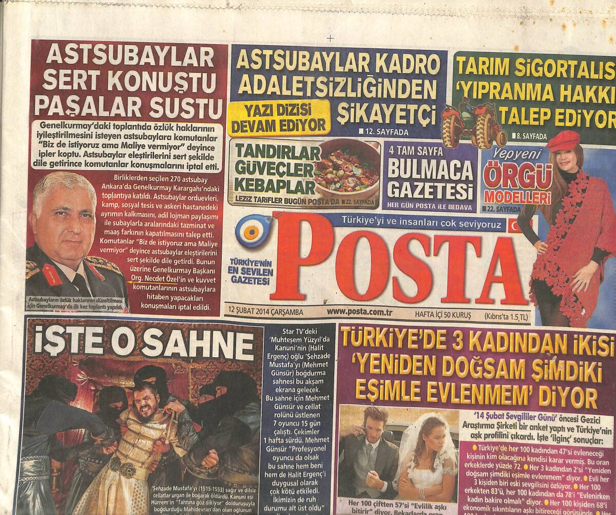 Posta Gazetesi 12 Şubat 2012 - Astsubaylar Sert Konuştu Paşalar Sustu - Erdoğan Gülen'e Örgüt Lideri Dedi GZ136756 - 1