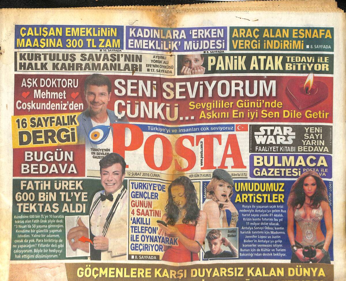 Posta Gazetesi 12 Şubat 2016 - Fatih Ürek 600 Bin TL'ye Tektaş Aldı - Pereira Caner'e Sarıldı GZ159722 - 1