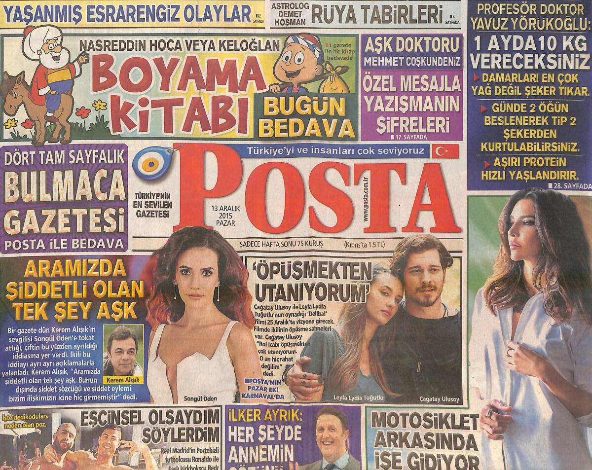 Posta Gazetesi 13 Aralık 2015 - Söngül Öden Sevgilisiyle İlgili Açıklaması! - Çağatay Ulusoy'dan Büyük İtiraf! GZ138668 - 1