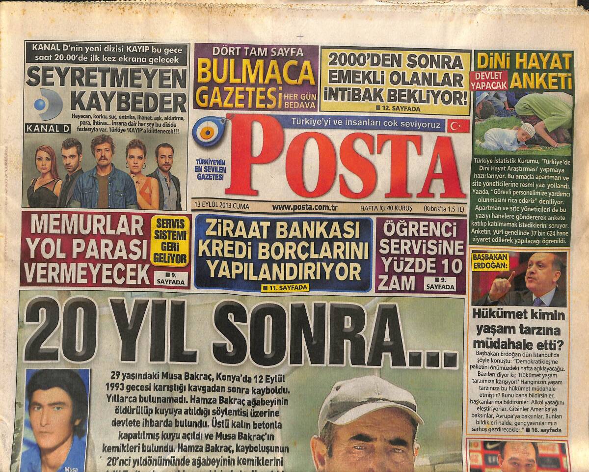 Posta Gazetesi 13 Eylül 2013 - Trabzonspor Tesislerine Mescit Ve Kilise - İrina Shayk Stilist Oldu - Tarkan'ın Davası Ertelendi GZ138727 - 1