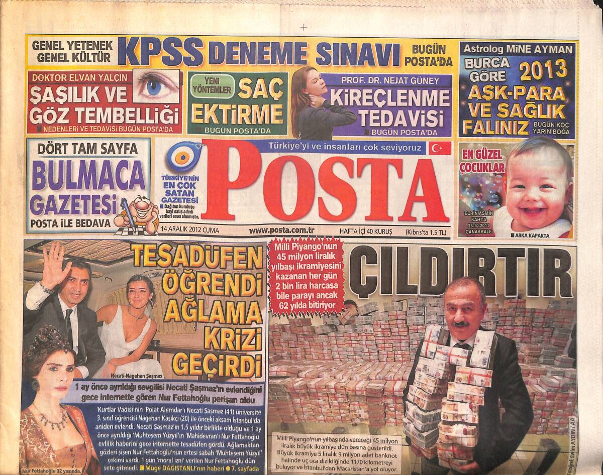 Posta Gazetesi 14 Aralık 2012 - Nur Fettahoğlu Bir Ay Önce Ayrıldı Necati Şaşmaz'ın Evlendiğini Görünce Ağlama Krizi Geçirdi GZ158444 - 1