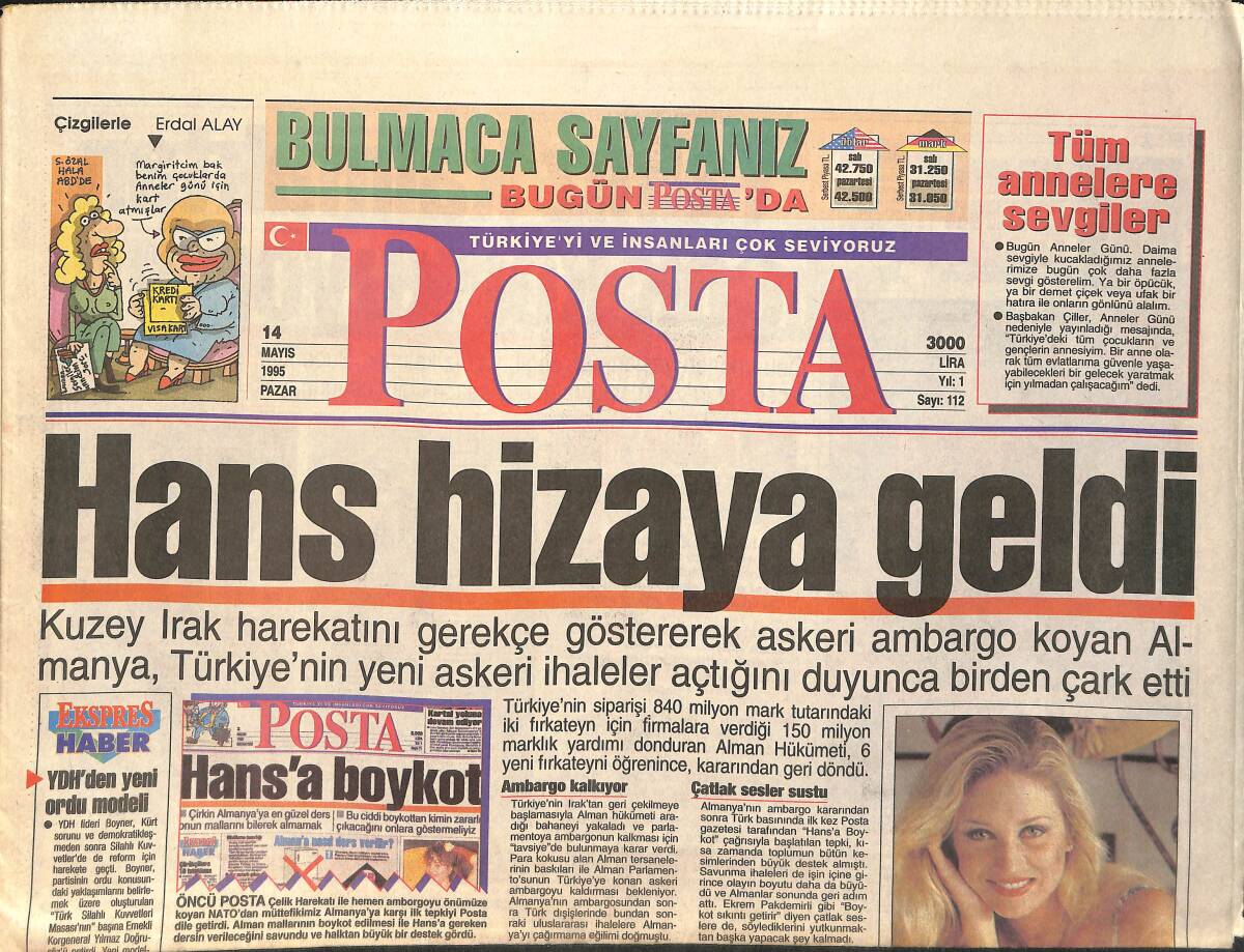 Posta Gazetesi 14 Mayıs 1995 - Kadınların Yeni İlahı Brad Pitt - Ajda Pekkan: Yalnız Kalmaktan Çok Korkuyorum GZ2364 - 1