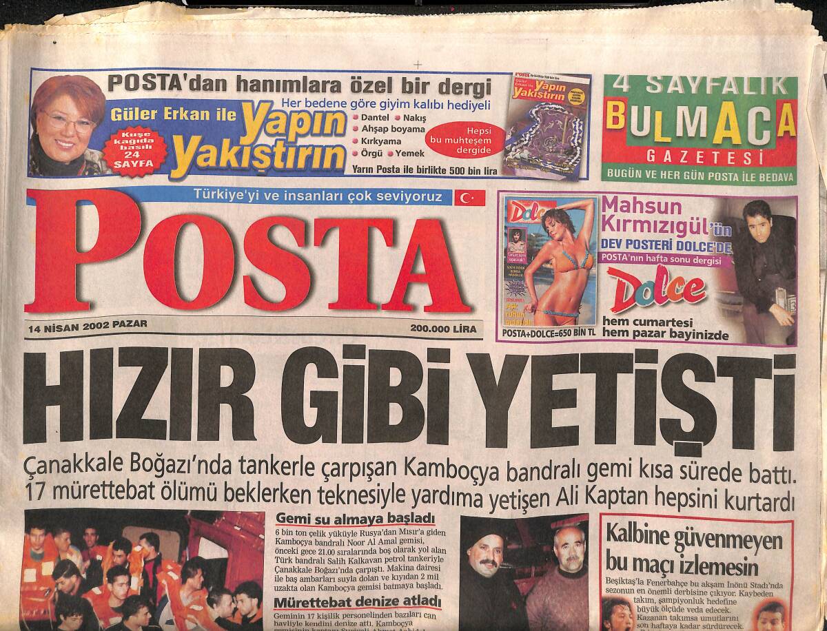 Posta Gazetesi 14 Nisan 2002 - Dünya Starları Türkiye'ye Gelecek - Rüştü Maç Saatinde GZ157293 - 1