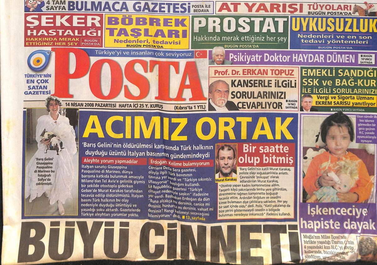 Posta Gazetesi 14 Nisan 2008 - Fenerbahçe'ye Son Dakika Şoku - Angela Merkel'den 