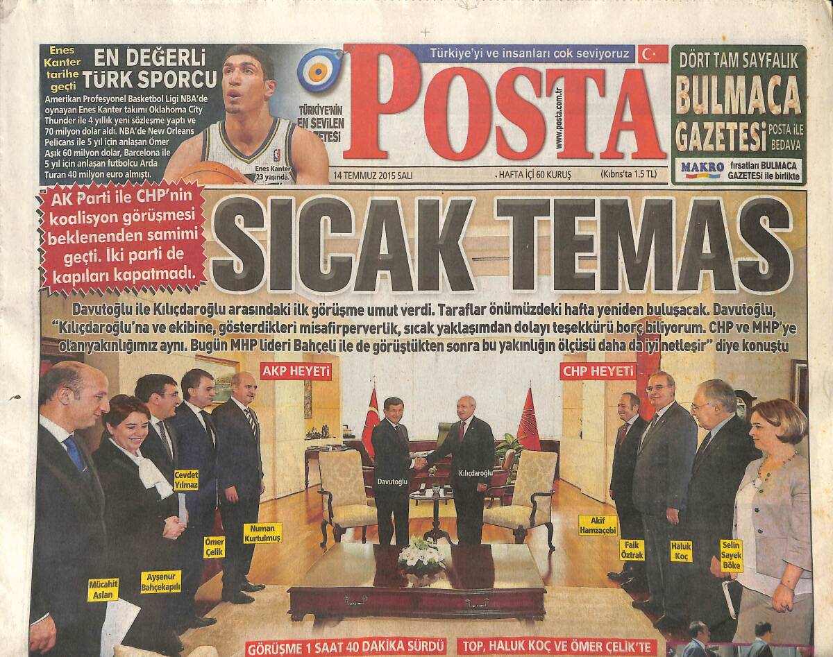 Posta Gazetesi 14 Temmuz 2015 - En Değerli Türk Sporcu - Erdoğan'ın Ünlü Misafirleri - Robin Van Persie Sapasağlam GZ138724 - 1