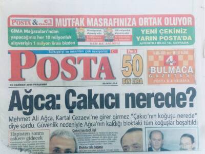 Posta Gazetesi 15 Haziran 2000 - Mehmet Ali AğcaAlaaddin Çakıcı Nerde? GZ40579 - 1