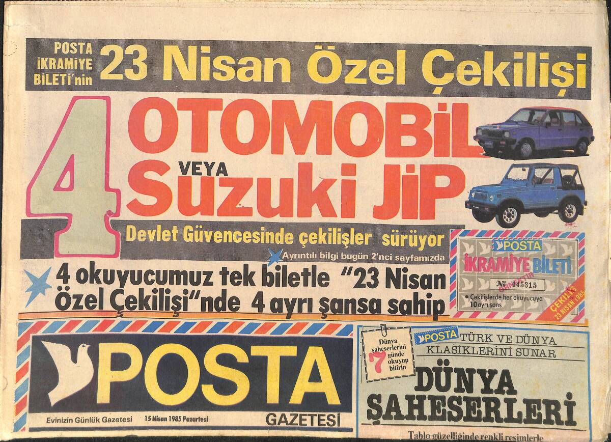 Posta Gazetesi 15 Nisan 1985 - Emel Sayın Kayıp - Sportmence Bir Basın Toplantısı GZ3788 - 1