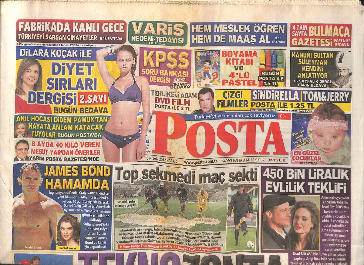 Posta Gazetesi 15 Nisan 2012 - Angelina Jolie İle Brad Pitt'in 450 Bin Liralık Evlilik Teklifi! - Başbakan Erdoğan'dan Devrim Gibi Karar! GZ137252 - 1