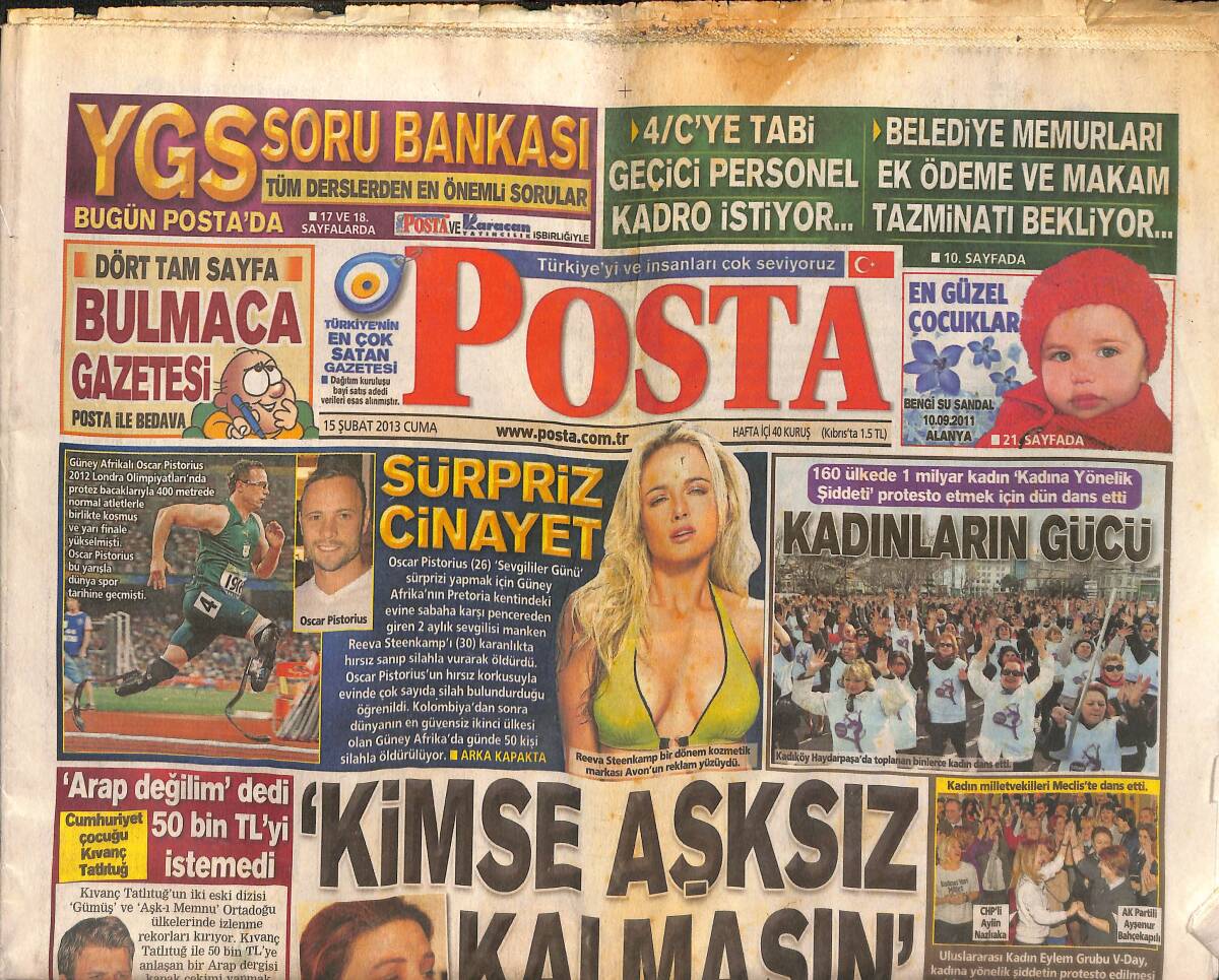 Posta Gazetesi 15 Şubat 2013 - Kıvanç Tatlıtuğ: Arap Değilim Dedi 50 Bin TL'Yİ İstemedi - Süleyman Demirel 11 Gündür Hastanede Yatıyor! GZ137242 - 1