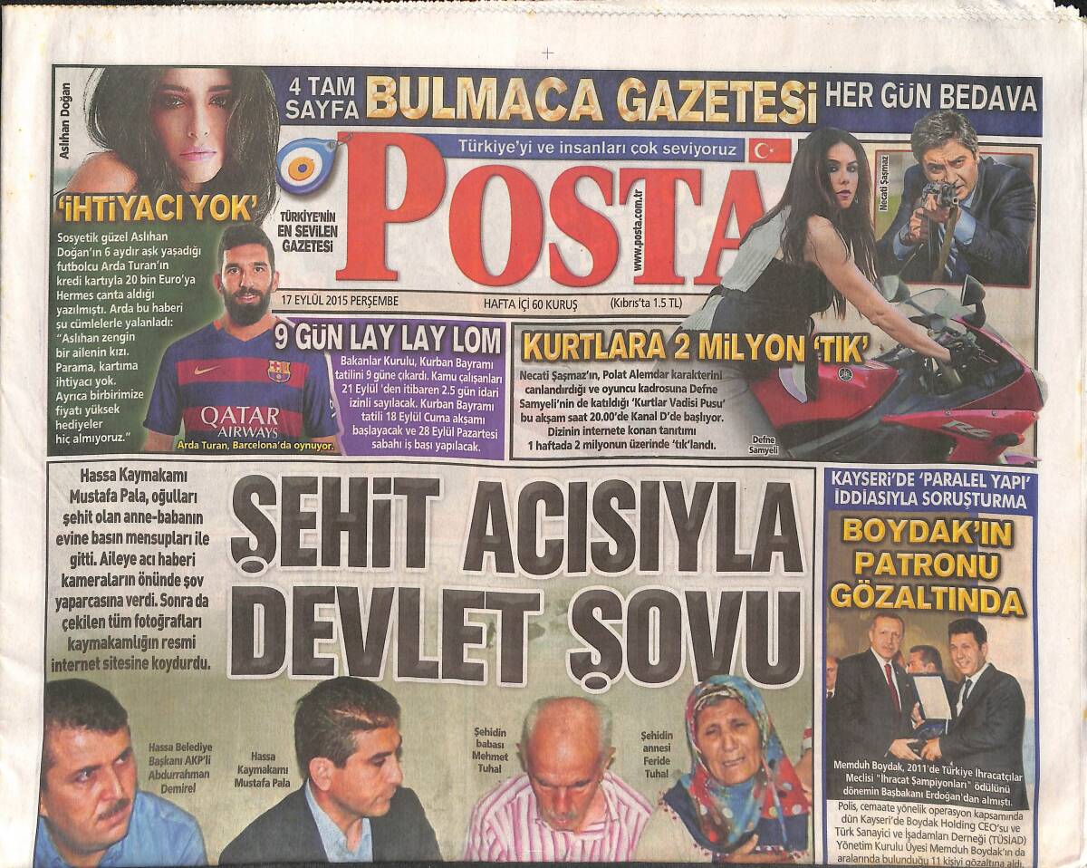 Posta Gazetesi 17 Eylül 2015 - Kılıçdaroğlu: Gazeteleri Susturmak İstiyorlar - Şehit Acısıyla Devlet Şovu GZ135614 - 1
