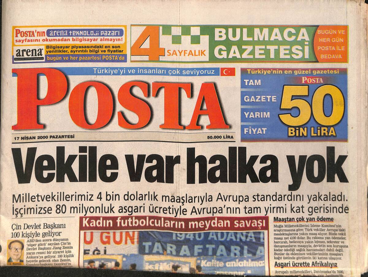 Posta Gazetesi 17 Nisan 2000 - Milletvekillerine 4 Bin Dolarlık Maaş - Emrah İle Seren Serengil Barıştı GZ158106 - 1