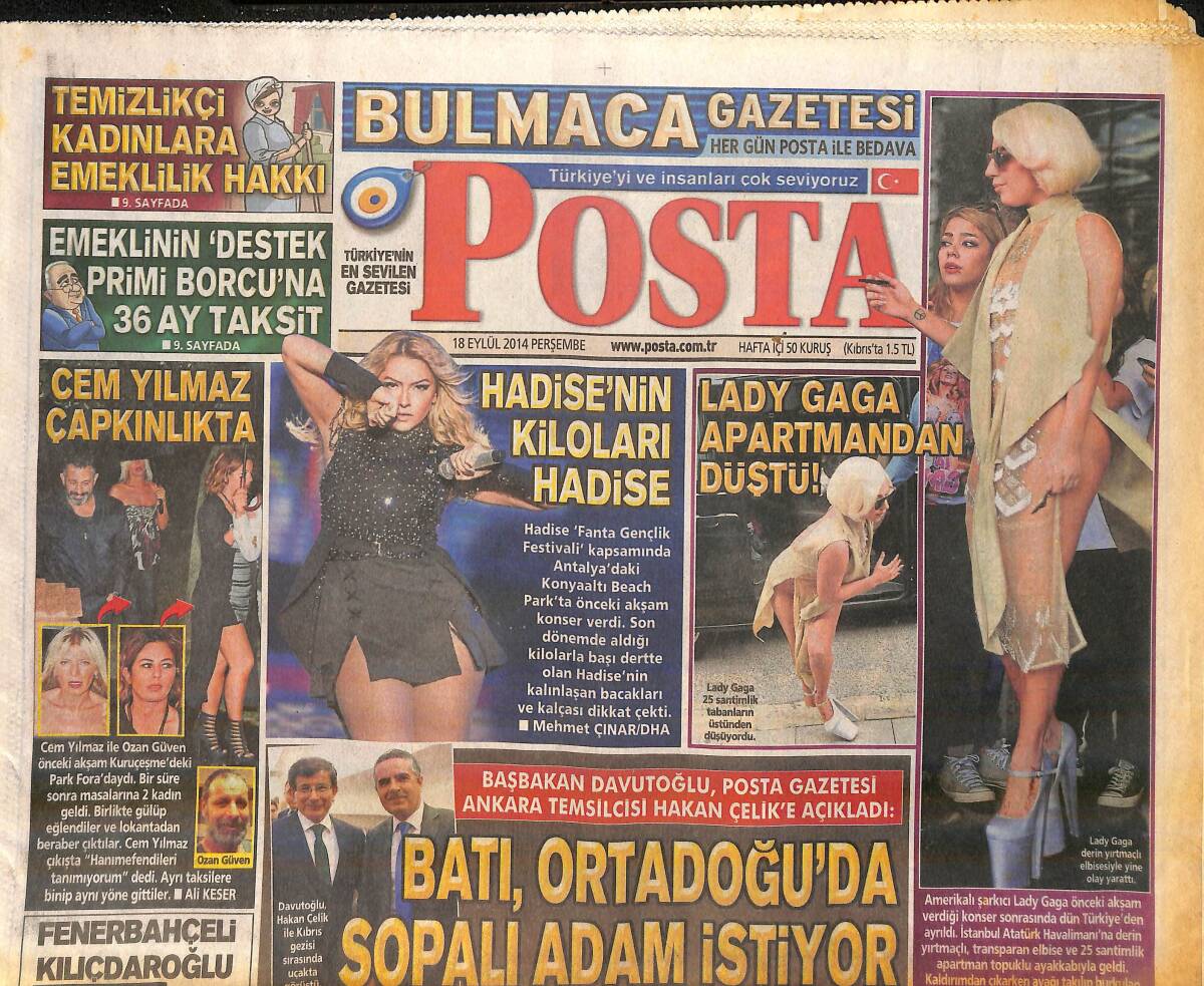 Posta Gazetesi 18 Eylül 2014 - Cem Yılmaz Çapkınlıkta - Hadise'nin Kiloları Hadise GZ159721 - 1