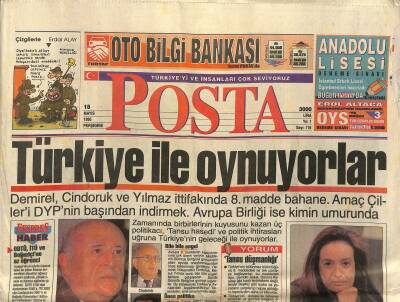 Posta Gazetesi 18 Mayıs 1995 - Emrah Kesin Baba - Demirel , Cindoruk Ve Yılmaz İttifakında 8. Madde Bahane GZ123017 - 1
