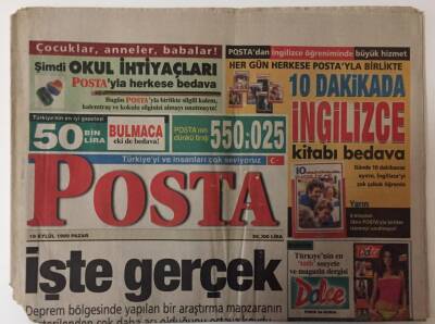 Posta Gazetesi - 19 Eylül 1999 - Deprem Bölgesi Gerçeği Üşümekten Uyuyamıyoruz GZ25459 - 1
