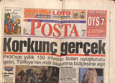 Posta Gazetesi 19 Nisan 1995 - PKKnın Yıllık 150 Trilyonu Bulan Uyuşturucu Geliri , Türkiyenin Milli Savunma Bütçesine Eşit GZ122984 - 1