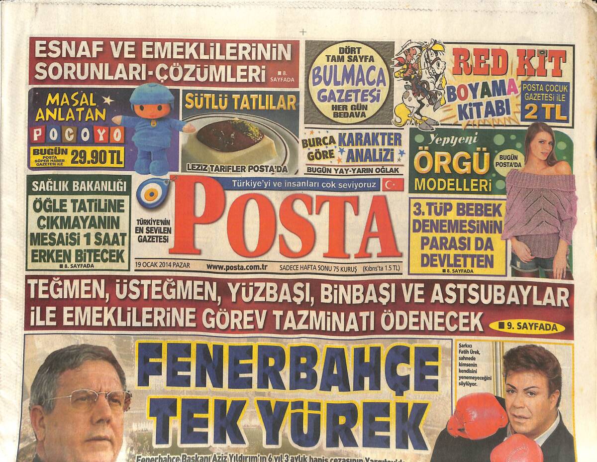 Posta Gazetesi 19 Ocak 2014 - Aziz Yıldırım İçin Onursal Başkanlık Formülü - Vehbi Koç İlk Damadı Nüsret Arsel Vefat Etti GZ136750 - 1