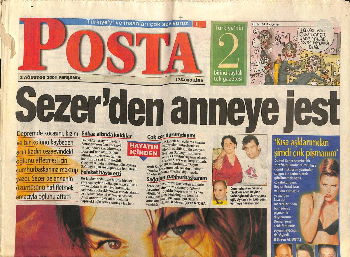 Posta Gazetesi 2 Ağustos 2001 - Antalya'nın Laila'sına 3 Gün Kapatma Cezası - Timur Selçuk'u Kızı Ağlattı GZ157320 - 1