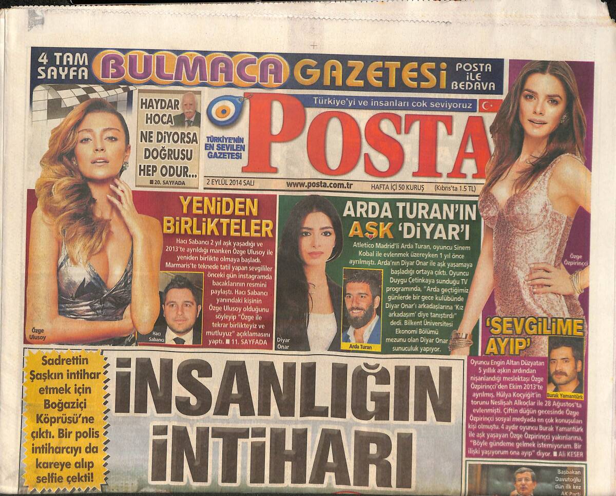 Posta Gazetesi 2 Eylül 2014 - Özge Ulusoy Hacı Sabancı Yeniden Birlikteler - Özge Özpirinççi: Sevgilime Ayıp! GZ138691 - 1
