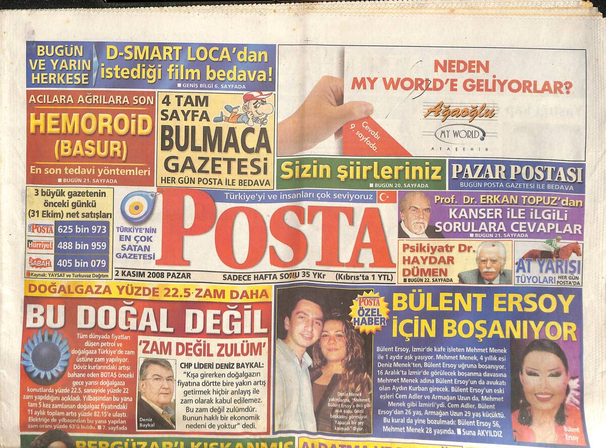 Posta Gazetesi 2 Kasım 2008 - Sevgilisi Bülent Ersoy İçin Boşanıyor! - Gizem Soysal Bergüzar Korel'i Kıskandı! GZ137254 - 1