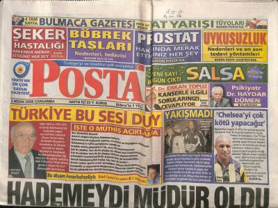 Posta Gazetesi 2 Nisan 2008 - Özcan Deniz Vuruldu Şebnem Sevindi GZ82708 - 1