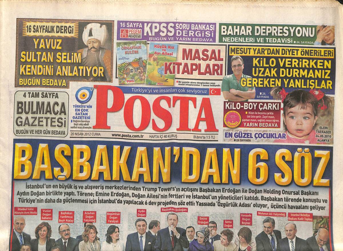 Posta Gazetesi 20 Nisan 2012 - Başbakan Erdoğan'dan 6 Söz - İstanbul Dünyanın En Önemli Şehri Olacak - Robot Fahişe Geliyor GZ138729 - 1