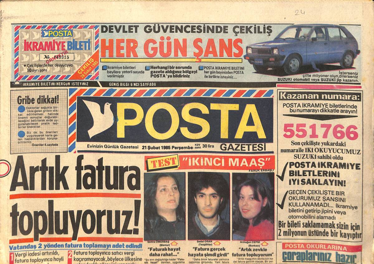 Posta Gazetesi 21 Şubat 1985 - Perihan Savaş 500 Bin Liralık Nafaka Davası Açıyor - Ahu Tuğba Anlatıyor GZ2464 - 1