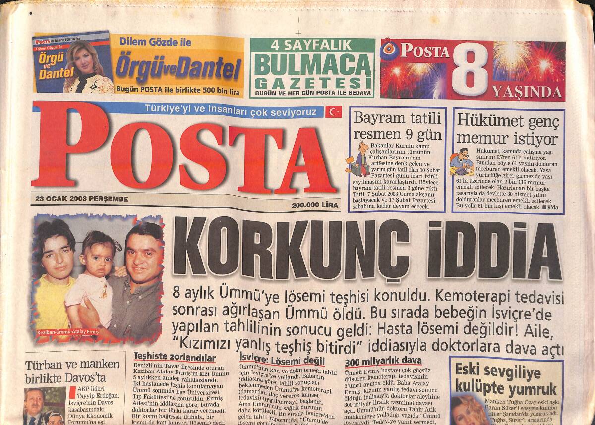 Posta Gazetesi 23 Ocak 2003 - Tuğba Özay Eski Sevgilisini Yumrukladı - Ata'nın Kızı Ülkü 6. Kez Boşandı GZ157176 - 1