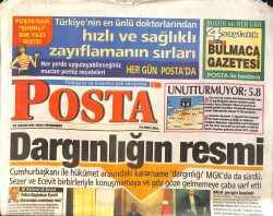 Posta Gazetesi 24 Ağustos 2000 - Cumhurbaşkanı ve Hükümet Arasında Dargınlık - 4 Milyon Çiftçinin, 1.5 Milyonu İcralık GZ158092 - Gökçekoleksiyon