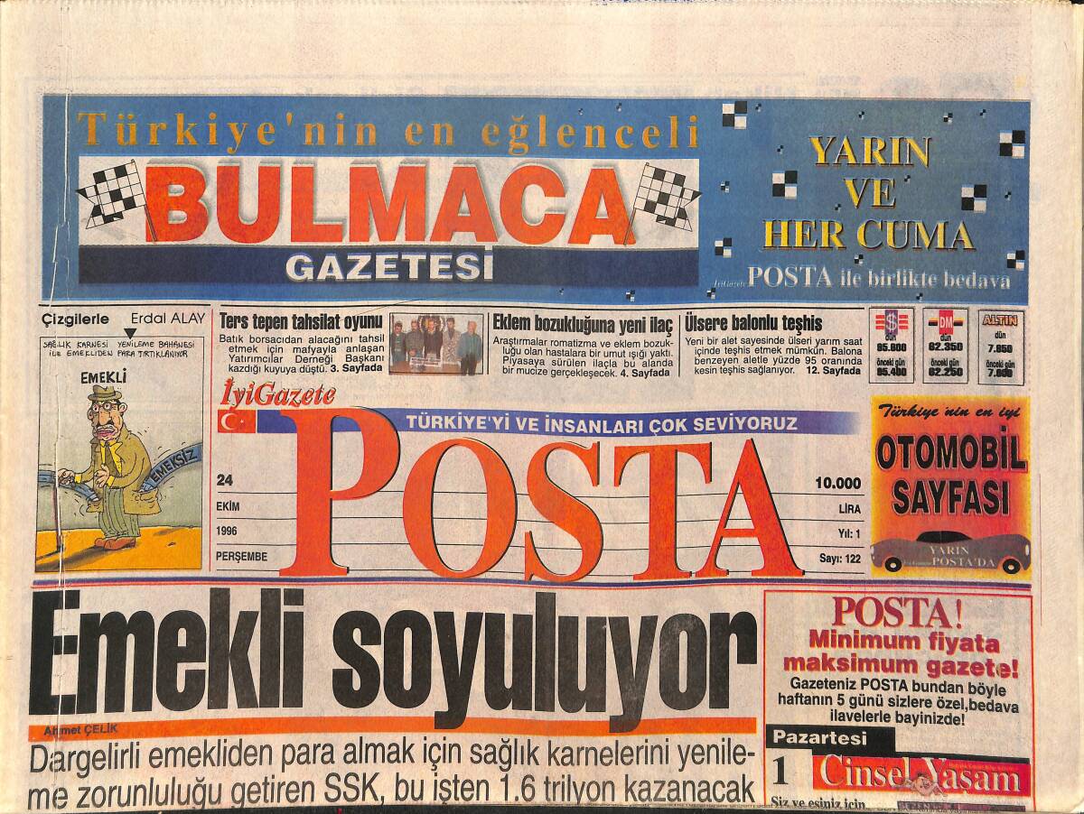 Posta Gazetesi 24 Ekim 1996 - Cimbom'a Vize Engeli - Kuzey Irak'ta Barışın Adı Var GZ3146 - 1