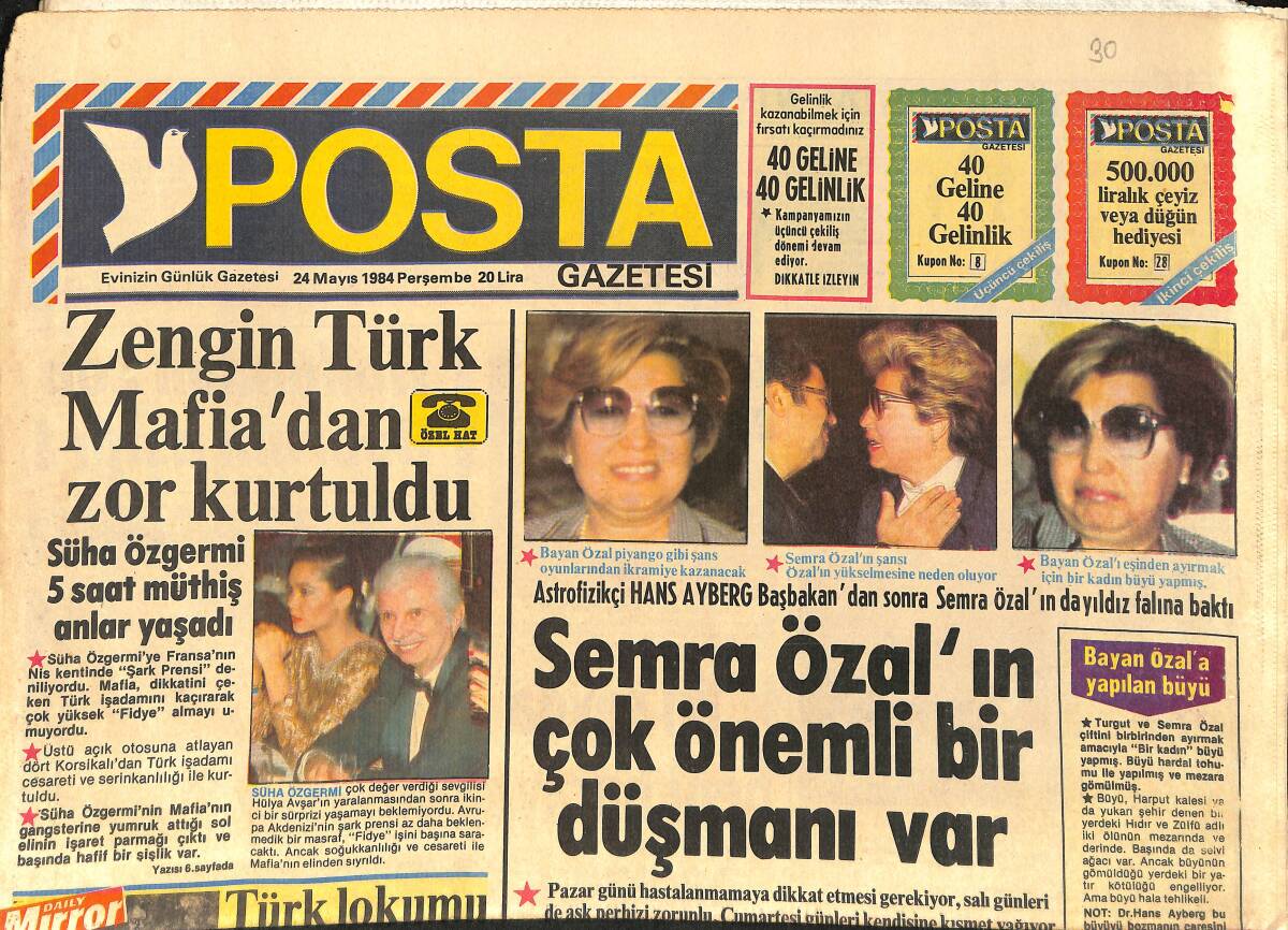 Posta Gazetesi 24 Mayıs 1984 - Prenses Charles'e Acele 500 Milyon Aranıyor - Semra Özal'ın Çok Önemli Bir Düşmanı Var GZ2034 - 1