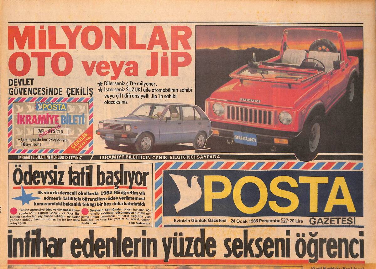 Posta Gazetesi 24 Ocak 1985 - Liz Taylor Bütün Dönemlerin En Rüküş Kadını Seçildi - Orhan Gencebay ''Sevim'den Başka Bir Kadınla Resim Çektirmem'' GZ160262 - 1
