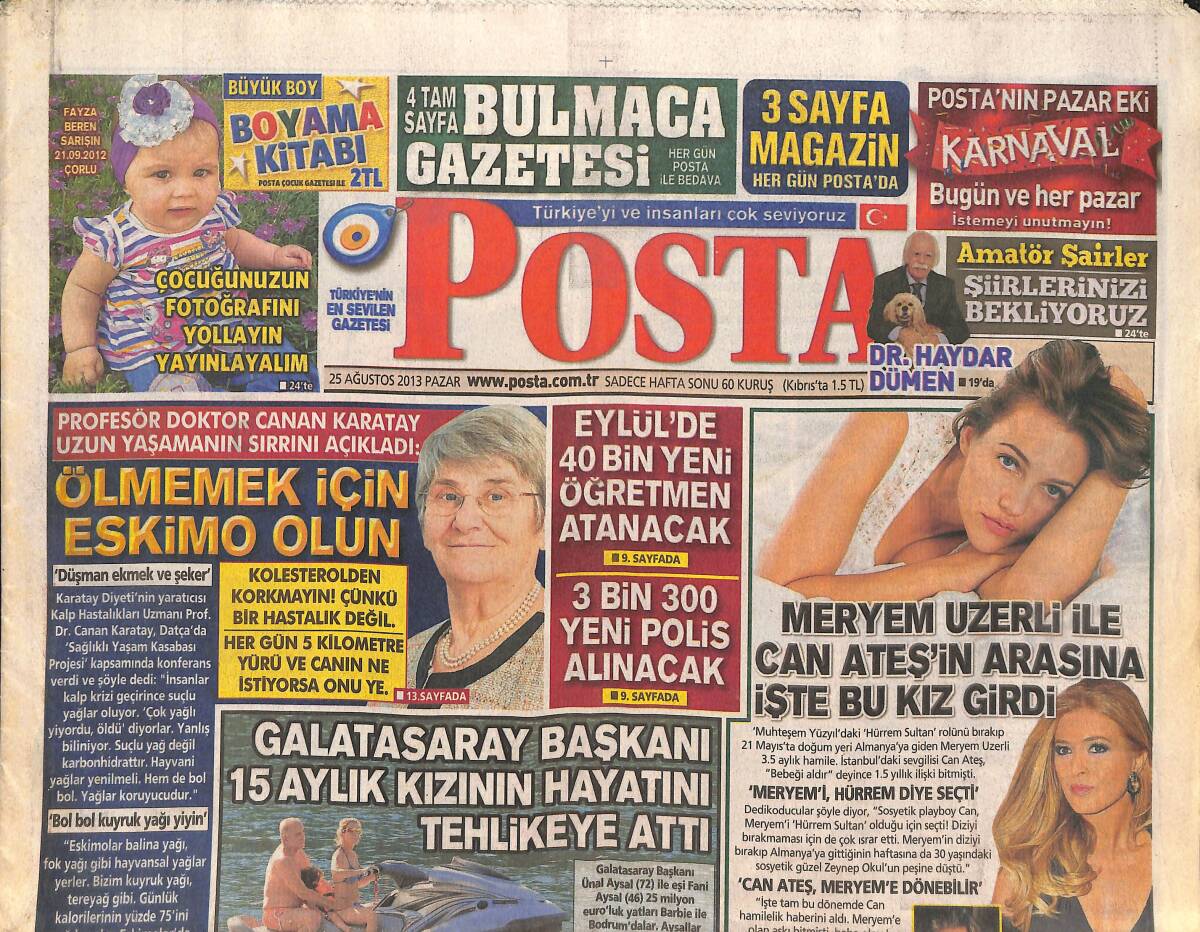 Posta Gazetesi 25 Ağustos 2013 - Meryem Uzerli İle Can Ateş'in Arasına Giren Kız - Kibariye'nin Kendinden 20 Yaş Küçük Eşi GZ136757 - 1