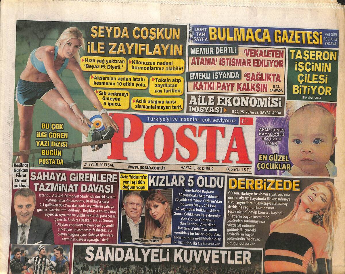 Posta Gazetesi 25 Eylül 2013 - Aziz Yıldırım'ın Yeni Eşi Dün Doğurdu - Merkel'in Partisinden İlk Türk Milletvekili - Ali Ağaoğlu Babasını Kaybetti GZ138728 - 1