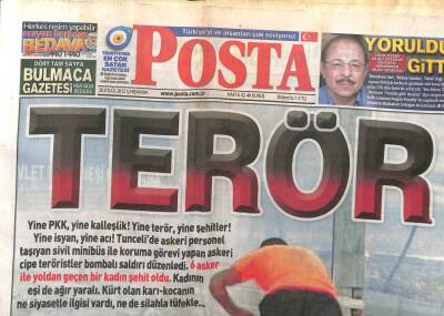 Posta Gazetesi 26 Eylül 2012 - Terör Yine PKK Yine Kalleşlik GZ107076 - 1