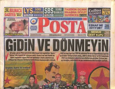 Posta Gazetesi 26 Nisan 2013 - Öcalan Serbest Kalınca Silahı Bırakacaklarmış - GZ106507 - 1