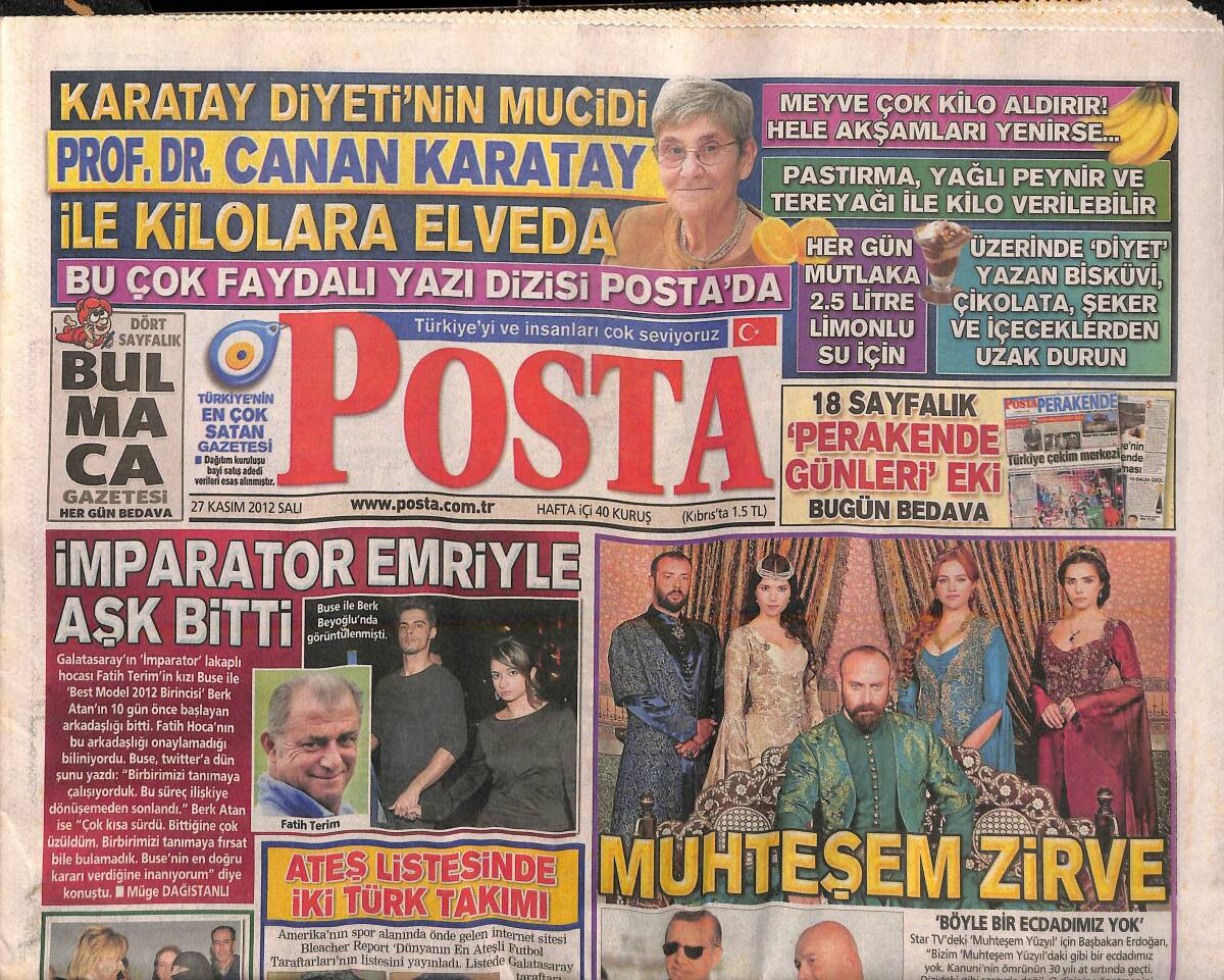 Posta Gazetesi 27 Kasım 2012 - Nebahat Çehre: Amaç Gündem Değiştirmek - Fatih Terim'in Emriyle Kızının Aşkı Bitti! GZ138656 - 1