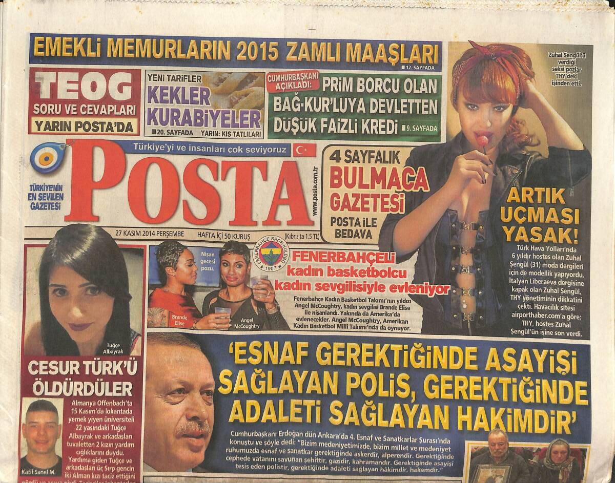 Posta Gazetesi 27 Kasım 2014 - Fenerbahçeli Kadın Basketbolcu, Kadın Sevgilisiyle Evleniyor - Zuhal Şengül'ü Verdiği Seksi Pozlar THY'de İşinden Etti GZ136753 - 1