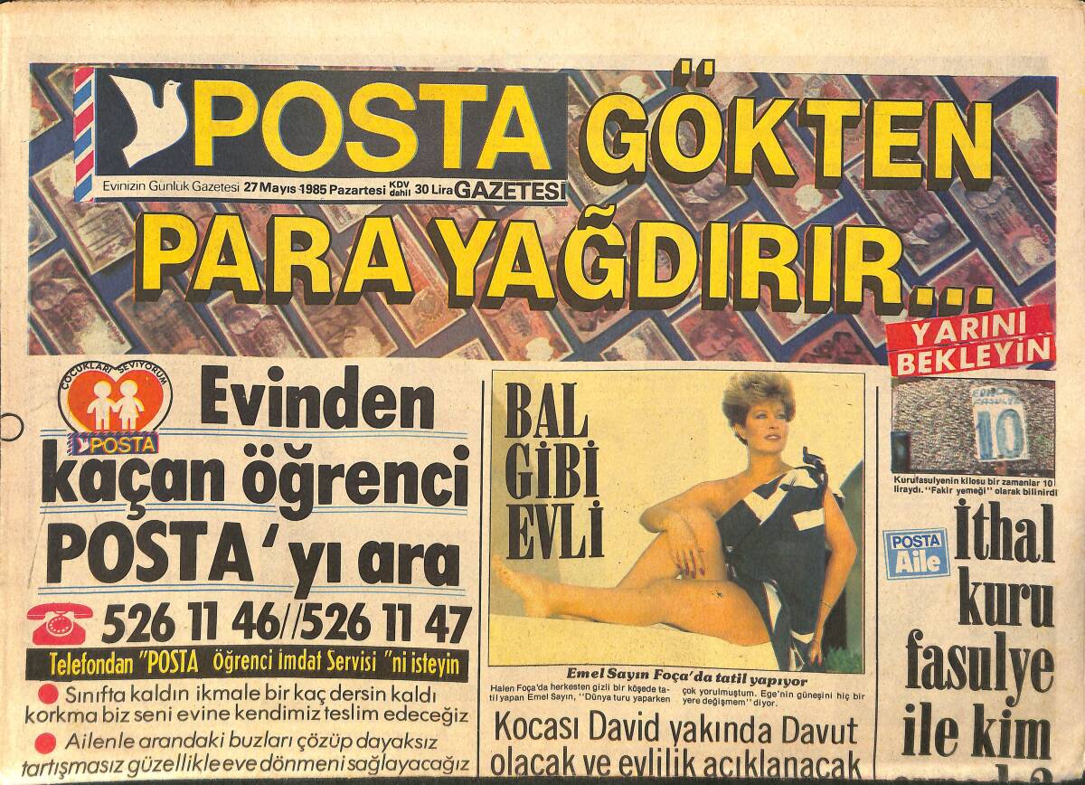 Posta Gazetesi 27 Mayıs 1985 - Emel Sayın Foça'da Tatil Yapıyor - Ajda Pekkan İle Zeki Müren Reklam Filminde Bir Araya Gelecekler GZ157590 - 1