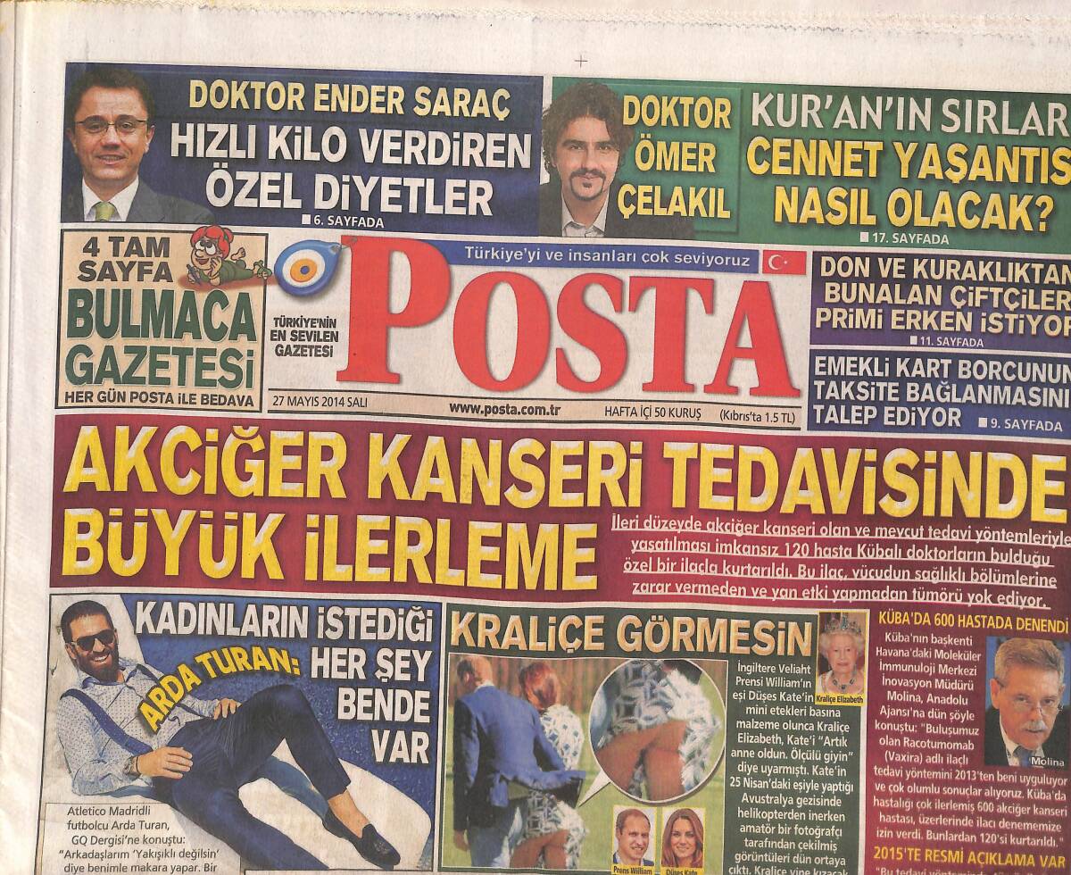 Posta Gazetesi 27 Mayıs 2014 - Akciğer Kanseri Tedavisinde Büyük İlerleme - Barcelona'da Arda Turan'ı İstiyor GZ135606 - 1