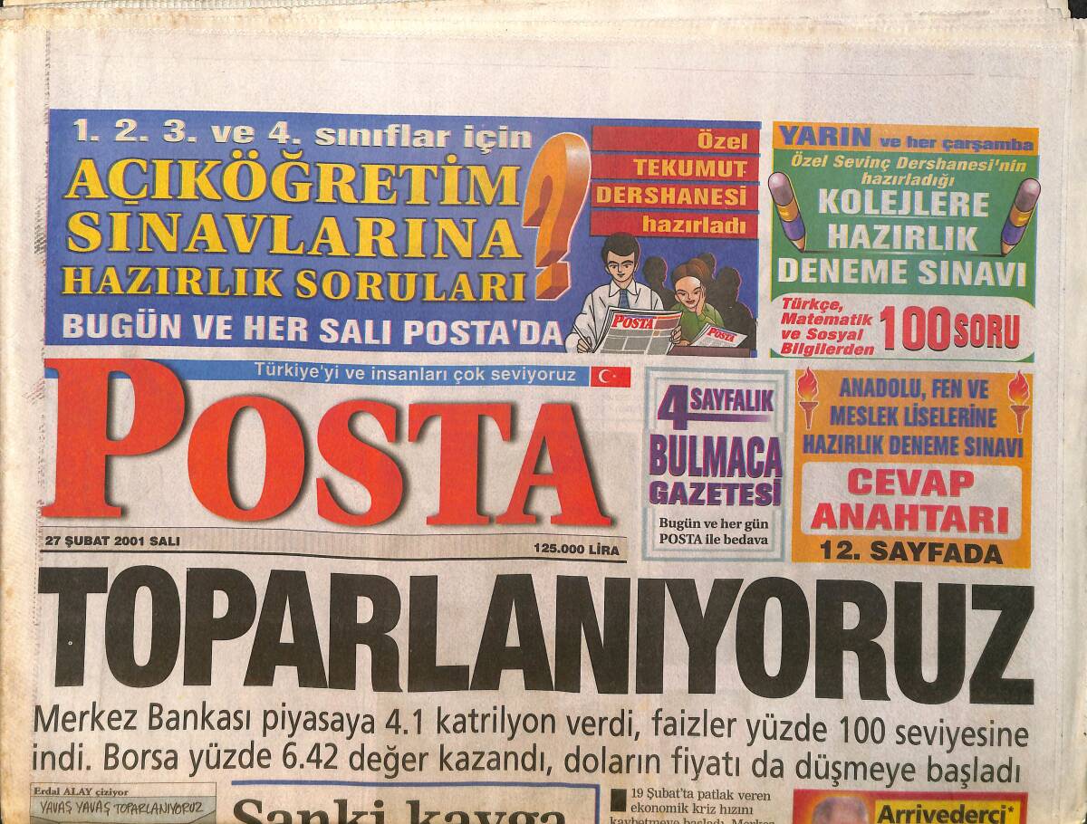 Posta Gazetesi 27 Şubat 2001 - Fatih Terim İstifa Etti - Sergen Antrenmanda GZ3386 - 1