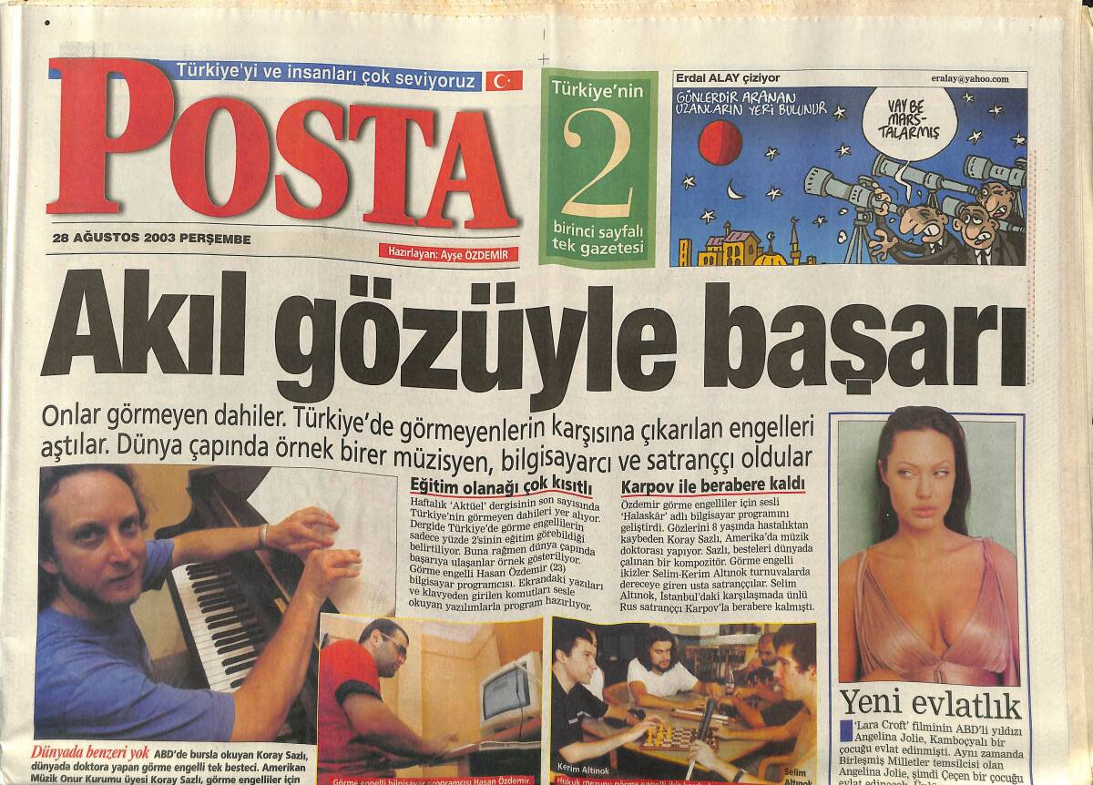 Posta Gazetesi 28 Ağustos 2003 - Angelina Jolie Şimdi Çeçen Bir Çocuğu Evlat Edinecek - Aslan Yuvasında GZ157454 - 1