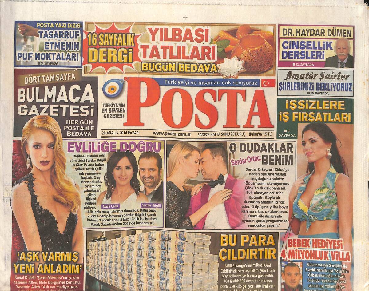 Posta Gazetesi 28 Aralık 2014 - Nazlı Çelik Serdar Bilgili Evliliğe Doğru - Serdar Ortaç Kıskançlığının Nedenini Anlattı! GZ137216 - 1