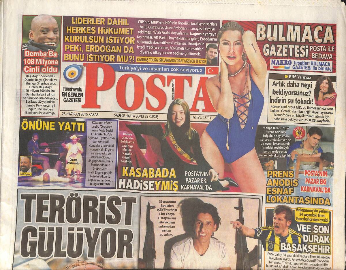 Posta Gazetesi 28 Haziran 2015 - Demba Ba 108 Milyon'a Çinli Oldu - Emre Belezoğlu Fenerbahçe'den Ayrıldı GZ136745 - 1