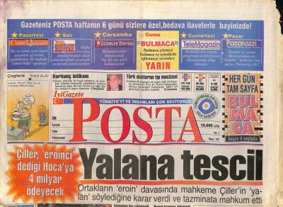 Posta Gazetesi 28 Kasım 1996 - Çiller , Eroinci dediği Hocaya 4 Milyar Ödeyecek GZ96769 - 1