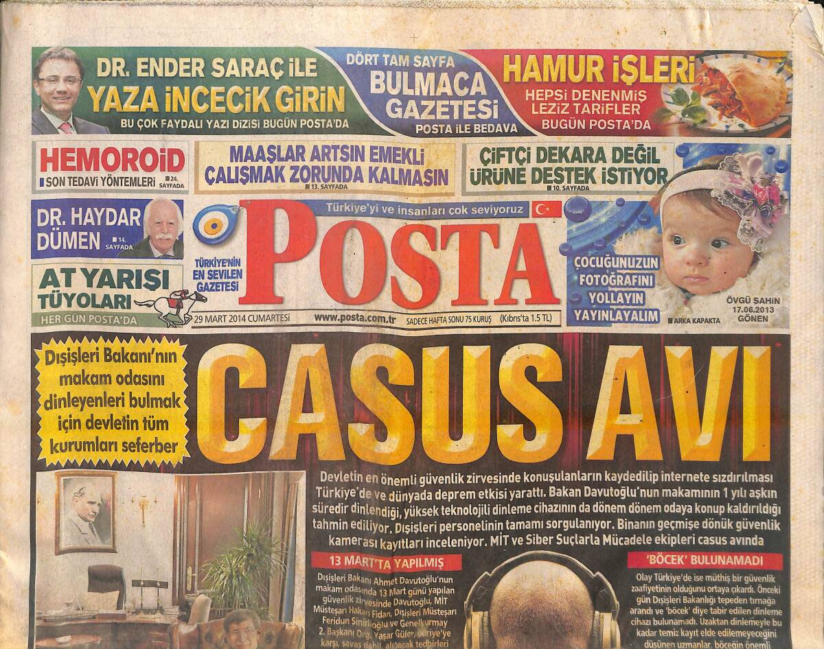 Posta Gazetesi 29 Mart 2014 - Ahmet Davutoğlu'na Sağır Oda Yapılacak - Abdullah Gül: Böyle Bir Cüreti Hiçbir Zaman Görmedik! GZ138672 - 1