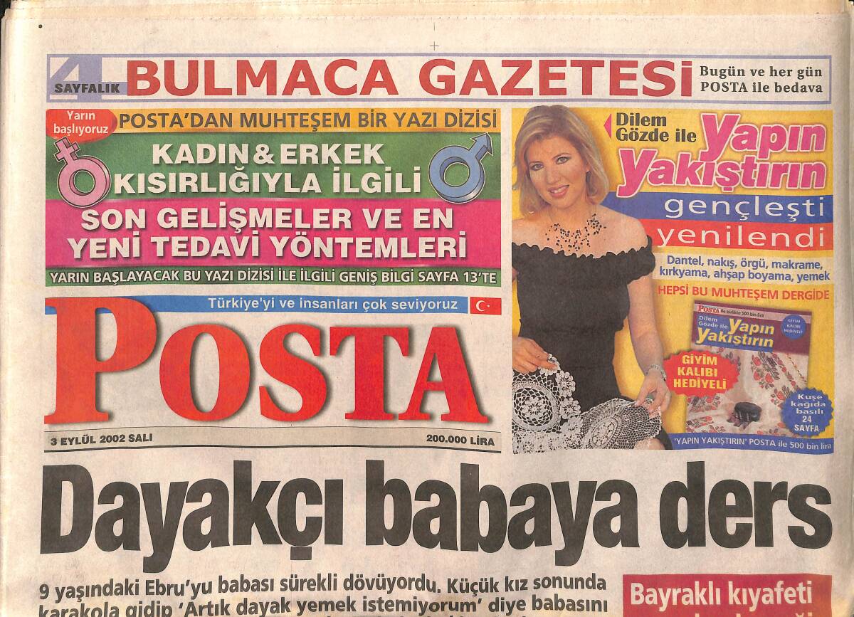 Posta Gazetesi 3 Eylül 2002 - İbo'dan TV'lere Sansür Girişimi - 12 Dev Türkiye'yi Yine Üzdü GZ157306 - 1