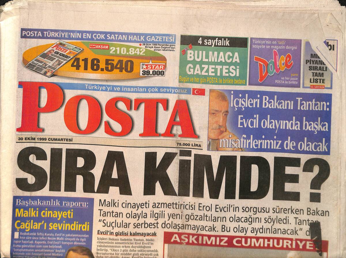 Posta Gazetesi 30 Ekim 1999 - Uyanık Gelin Merve Kavakçı - Galatasaray, Şampiyonlar Liginde Kader Maçına Çıkıyor GZ158100 - 1